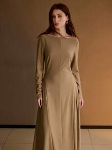 MOTF PREMIUM 船领针织连衣裙，深卡其色 - 卡其色 - 查看 5