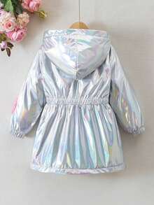 SHEIN Áo khoác dài tay có mũ trùm đầu phong cách đường phố cổ điển cho bé gái 1 chiếc áo khoác lông ấm áp cho bé gái - Nhiều màu - Xem 2