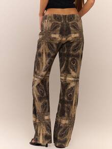 MUSERA Peacock Print Lace Up Straight Leg Printed Jeans Cool Girl Streetstyle Going Out Winter Spring Summer - Multicolor - View 4