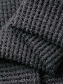 FRIFUL 女士华夫格纹针织高领卫衣，撞色装饰，金属纽扣点缀，灯笼袖，加厚长袖套头衫，秋冬款 - 灰色 - 查看 7