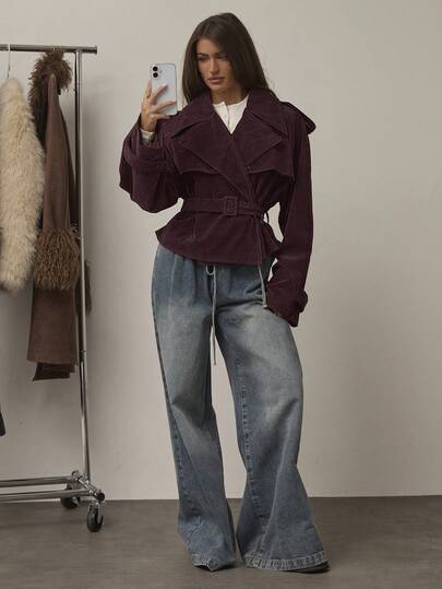 SHEIN BAE Women's Fashion Belted Trench Coat