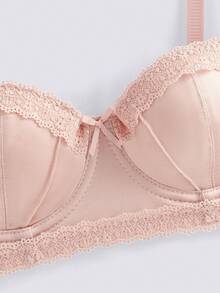 Loungeista 女士薄杯AB罩杯小胸聚拢文胸，防止下垂，光滑蕾丝性感文胸，内衣 - 粉色 - 查看 4