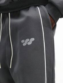 SUMWON Men Oversized Hoodie And Sweatpants Coordinated Set With White Piping Details And Front Logo - Grey - View 6