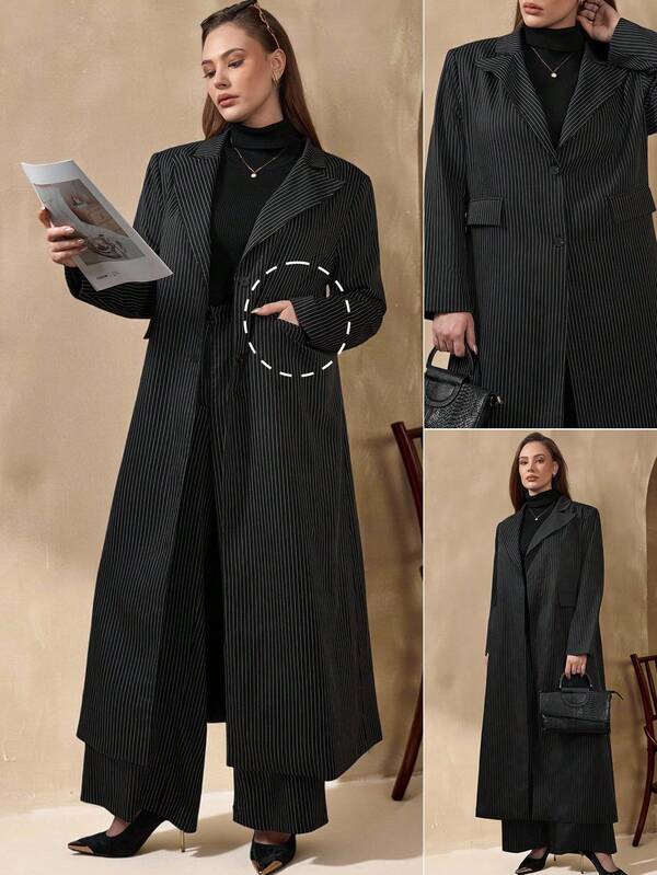 Chikora Plus Size Casual Commuter Striped Suit Jacket And Wide-Leg Pants Suit With Pocket ,Classic Black Striped Suit,Pinstripe Suit Set Women Striped Office Outfits For Women,Teacher Outfits For Women,Fall,Fall Clothes For Women,Fall Clothes,Fall Clothes Plus Size,Business Casual Woman,Office Outfits For Women,Lounge Sets For Women,Fall Outfits,Old Money Style Women,Airport Outfit For Women,Business Casual Outfits Women,Old Money,Business Casual,Casual Women Outfits,Business Professional Women,Office,Business Casual Woman Curve,Teacher Clothes,Autumn Clothes,Business Casual Women,Winter Jacket Women,Winter Outfit For Women,2025newr