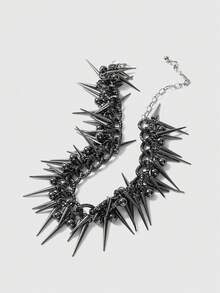 ROMWE Goth 1 件时尚奢华哥特式朋克别致 Y2K 精致尖刺多层颈链，女士日常佩戴和节日派对珠宝