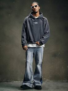 AXEPEAK 男士水洗修身休闲开衩时尚裤 - 藍色 - 查看 7