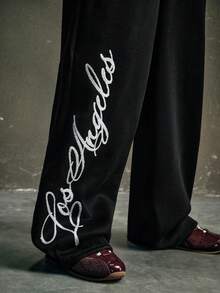 AXEPEAK Men's Autumn And Winter 2 Pieces Sweatshirt Set With English Letters Embroidered Towel And Drawstring Design - Black - View 6