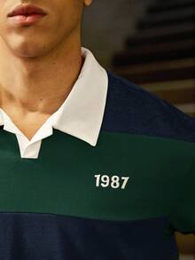 SWAVVY 男士针织休闲日常宽松短袖纽扣 Polo 衫 - 墨綠色 - 查看 4