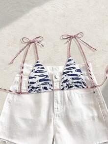 Swim Vcay 时尚甜美肩部系带蝴蝶结装饰无钢圈可拆卸胸垫性感沙滩/机场比基尼上衣，女士，春夏款 - 彩色 - 查看 4