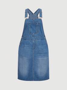 EMERY ROSE Plus Size Women Casual Pocket Design Denim Pinafore Dress - Blue - View 7