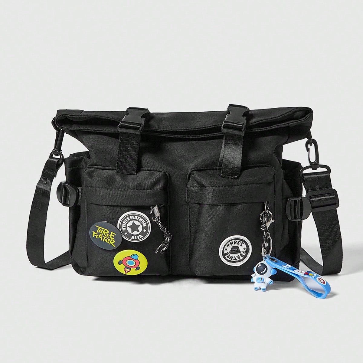 Lightweight,Business Casual Medium Messenger Bag Release Buckle Decor With Bag Charm & Badges For Teen Girls Women College Students,Rookies & White-Collar Workers Perfect For Office,College,Work ,Business,Commute,Outdoors, Travel, Outings, Literary School Bag For Teens, Book Bag For Women Or Students, Perfect For Books, Shopping, Back To School And More