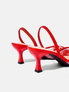 CUCCOO HITCHD 女士时尚黑色花朵优雅派对高跟凉鞋 - 紅色 - 查看 10