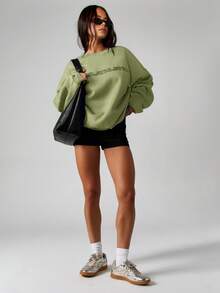 MISSGUIDED 女士圆领宽松版型卫衣，超大袖子和罗纹袖口，休闲舒适 - 卡其色 - 查看 4