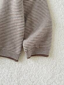 SHEIN Áo len dệt kim cổ sọc tay raglan màu trơn cho bé trai - Màu Khaki - Xem 6