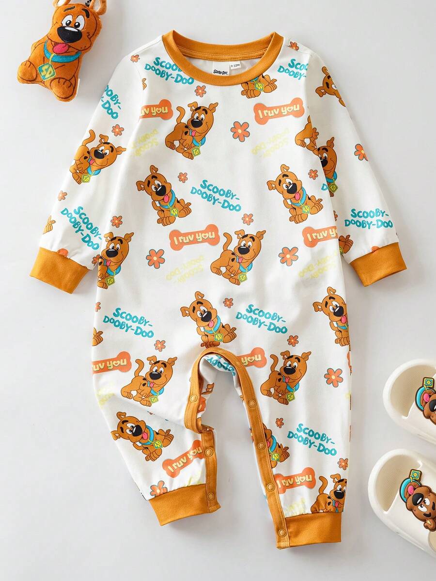 SCOOBY-DOO X SHEIN Mono de bebé niño con gráfico lindo de cachorro de dibujos animados y letras - Blanco - Ver 1