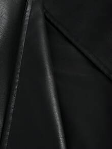 SHEIN Unity 女士时尚街头风拼接仿毛皮尖领系带长款PU皮风衣，秋冬款 - 彩色 - 查看 5