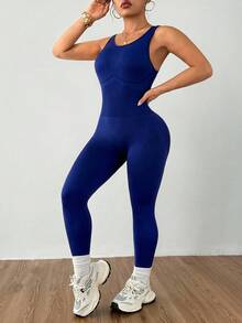 Rhythm Era Plus Size Women Solid Color Round Neck Tight Sleeveless Jumpsuit