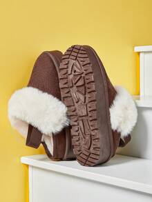 Mini mi Kids' Faux Fur Fluffy Collar Fabric Suede Chocolate Elastic Back Strap Slip On Platform Clogs – Soft & Comfy For Fun Days Out - Chocolate Brown - View 7