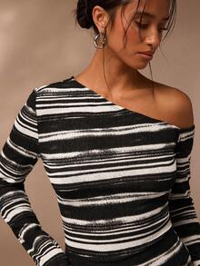 Glamine Top tricotat la modă cu dungi albe și negre pentru femei
