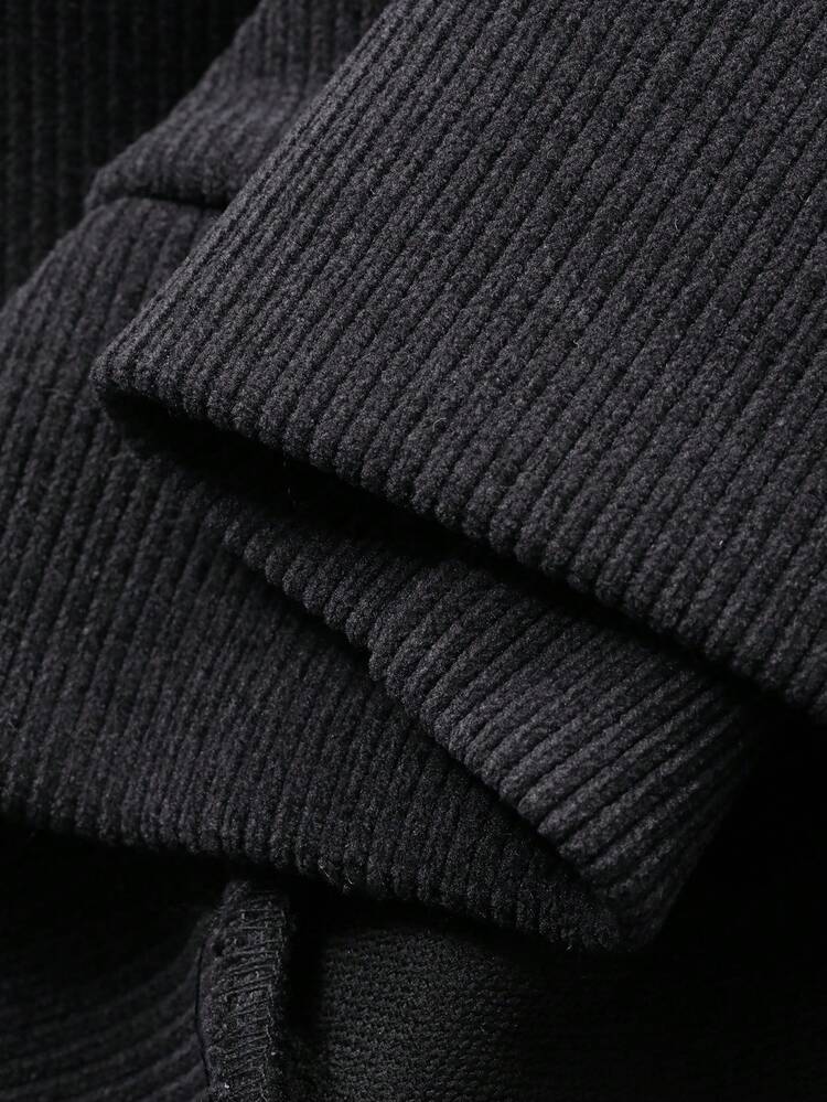 Men's Solid Navy Blue Thick Hoodie Set, Autumn/Winter
