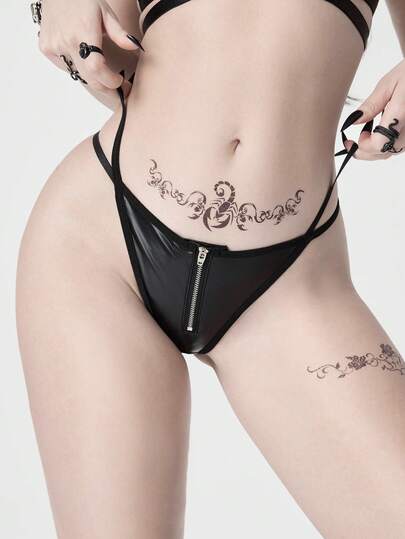 Grunge Punk Women's Dark Punk Style Sexy Thong Panties With Zipper