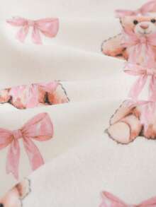 Cozy Pixies Bộ đồ liền thân dài tay dệt kim họa tiết gấu hoạt hình cho bé gái, đa năng và thoải mái - Hồng - Xem 3