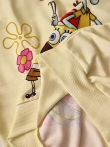 SpongeBob SquarePants | SHEIN Sudadera holgada con gráfico de dibujos animados lindos, adecuada para el uso diario en primavera y otoño - Albaricoque - Ver 8
