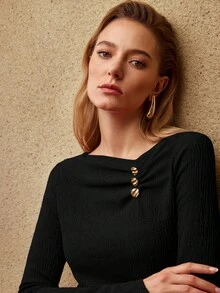 MOTF PREMIUM RUCHED SLIM FIT T-SHIRT - Black - View 1