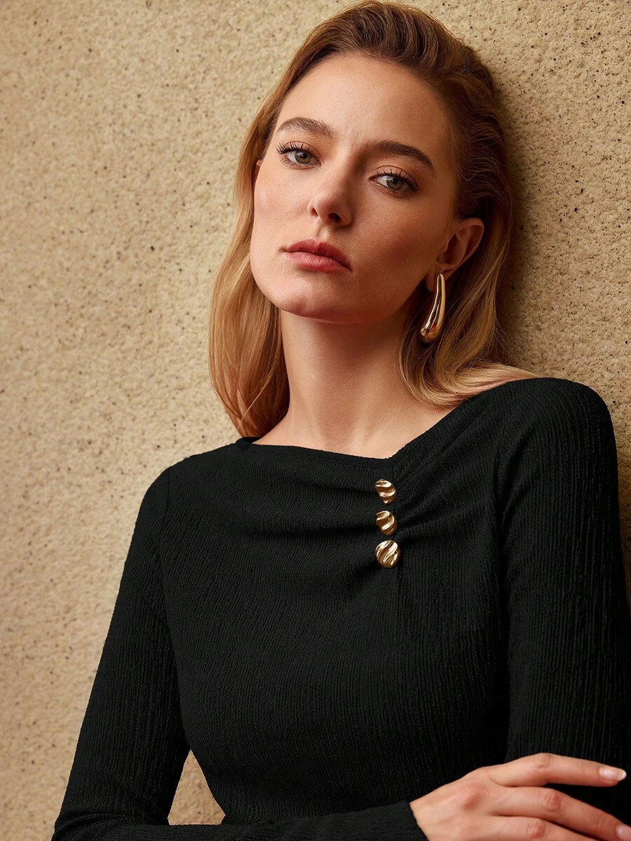 MOTF PREMIUM RUCHED SLIM FIT T-SHIRT - Black - View 1