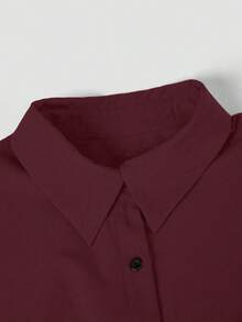 Franclia Vestido camisero de manga larga con cintura ceñida, talla grande y estilo casual - Burdeos - Ver 4