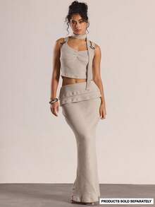 MUSERA Chân váy maxi dài cạp trung bình, thích hợp mặc đi chơi, dạo phố, đi chơi tối, gợi cảm, dễ thương, thoải mái, dự tiệc mùa thu hè. - Màu Khaki - Xem 1