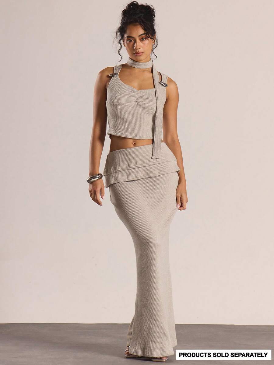 MUSERA Chân váy maxi dài cạp trung bình, thích hợp mặc đi chơi, dạo phố, đi chơi tối, gợi cảm, dễ thương, thoải mái, dự tiệc mùa thu hè. - Màu Khaki - Xem 1