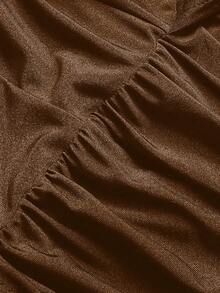 Viva Relle 大码优雅性感品牌经理喇叭袖开衩连衣裙 - 棕色 - 查看 6