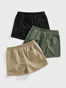 Manfinity VCAY Men's Woven Casual Loose Elastic Waist Straight Leg Shorts Set, Everyday Wear - Black - View 2