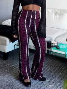 Tyla Gomez 女士几何印花休闲紧身裤 - 酒紅色 - 查看 4