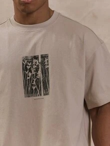 Musero Camiseta de manga corta con estampado gráfico floral y corte oversize para otoño e invierno