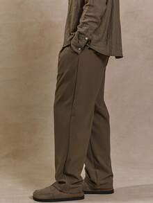 Musero Pantalones rectos y entallados para hombre, básicos de estilo liso para y verano - Marrón - Ver 3