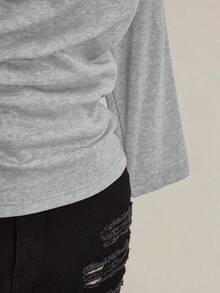 SHEIN ICON 加大码金属孔眼装饰斜肩针织长袖卫衣，Y2K复古时尚宽松斜肩针织卫衣，适合秋冬季穿着 - 灰色 - 查看 7