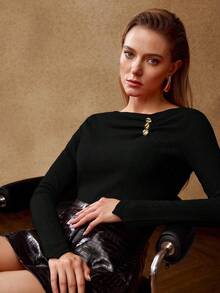 MOTF PREMIUM RUCHED SLIM FIT T-SHIRT - Black - View 7