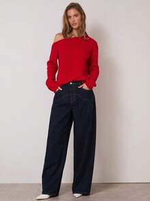 COSMINA Christmas Sweater Women's Solid Color Oblique Shoulder Long Sleeve Casual Red Sweater, Autumn/Winter New Near 2026 Red Off Shoulder Top, Off Shoulder Sweater - Red - View 6