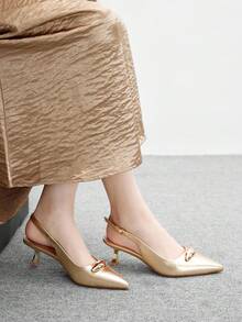 CUCCOO BIZCHIC Giày cao gót hở mũi kim loại màu vàng cho nữ, Giày cao gót da giả thời trang thanh lịch, phù hợp với mọi phong cách, Giày đi làm, Giày dự tiệc trang trọng, Giáng sinh, Lễ tạ ơn, Năm mới - Vàng - Xem 5