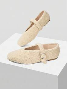 MOTF LASER CUTOUT SQUARE TOE WOMEN TEDDY FLAT SHOES - Chantilly - View 5