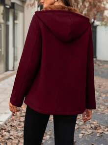 SHEIN LUNE 女士纯色保暖连帽衫，带口袋，常规版型，休闲日常外套，秋冬款 - 紅色 - 查看 2