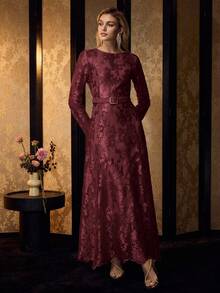MOTF PREMIUM ELEGANT EMBROIDERED MESH LONG DRESS - Rose Red - View 4
