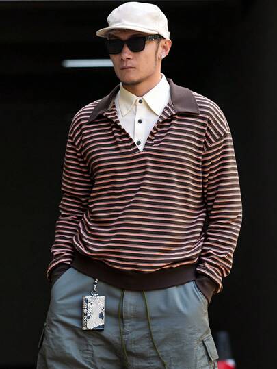 DAZY Herren Poloshirt mit gestreifter Stoff-Einsatz Kragen Design, Herbst