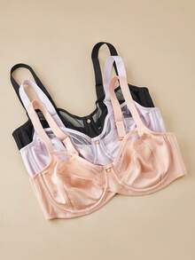 LUVLETTE Unlined Full Coverage Side Support Mesh Sheer Basic Breezy Comfort Minimizer Bra - Pink - View 6