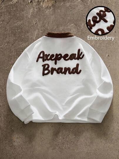 AXEPEAK Herren Poloshirt mit Buchstabenmuster und bestickter Handtuchapplikation, lässig geschnittenes Poloshirt