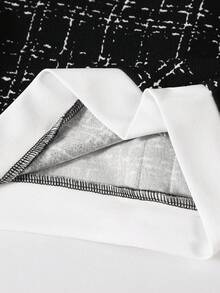 Firerie Kids Firerie Kids 少女休闲正式优雅返校套装，黑白格纹撞色珍珠纽扣上衣搭配直筒撞色长裤两件套 - 黑與白 - 查看 7