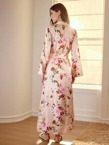 MOTF PREMIUM FLORAL PRINT CONTRAST PIPING ROBE - Pink - View 5