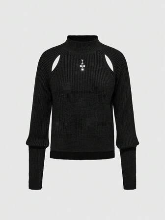 Gothic-Pullover mit Kreuzanhänger für Damen, Cut-Out